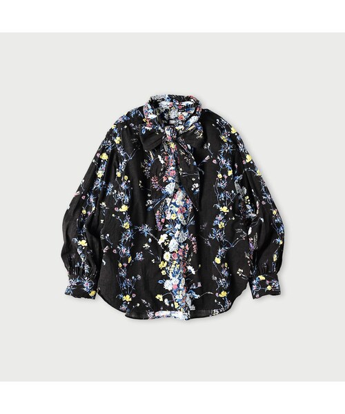 45R（フォーティファイブアール）の「インドカディブーケストライププリントのリボンブラウス（その他・レディース・71-サックス/83-茶・02-M/03-L）」の2枚目の写真