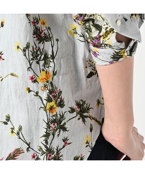 45R（フォーティファイブアール）の「インドカディブーケストライププリントのリボンブラウス（その他・レディース・71-サックス/83-茶・02-M/03-L）」の11枚目の写真