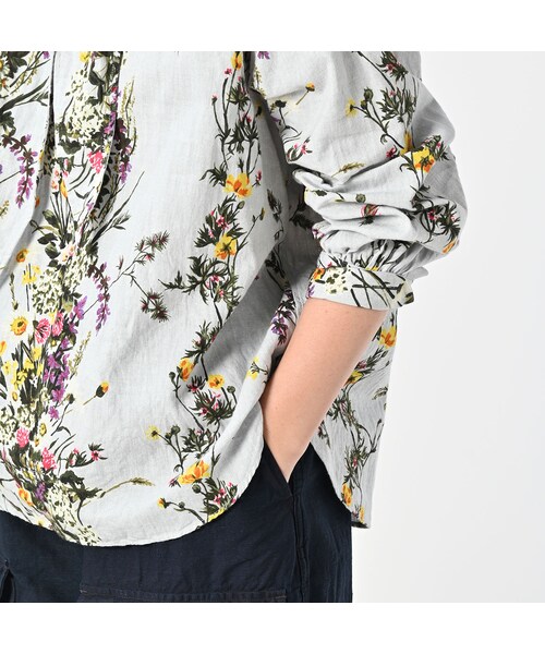 45R（フォーティファイブアール）の「インドカディブーケストライププリントのリボンブラウス（その他・レディース・71-サックス/83-茶・02-M/03-L）」の9枚目の写真