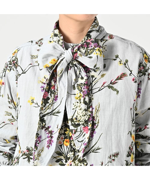 45R（フォーティファイブアール）の「インドカディブーケストライププリントのリボンブラウス（その他・レディース・71-サックス/83-茶・02-M/03-L）」の8枚目の写真