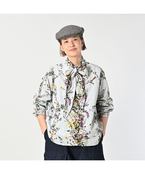 45R（フォーティファイブアール）の「インドカディブーケストライププリントのリボンブラウス（その他・レディース・71-サックス/83-茶・02-M/03-L）」の5枚目の写真