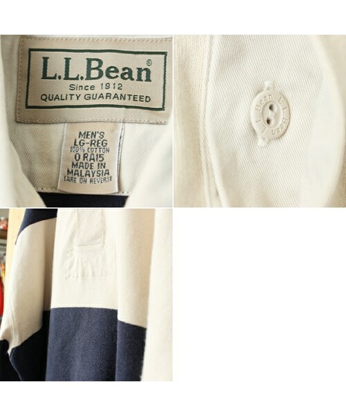 --（--）の「USA LLBean ボーダー長袖ラガーシャツ メンズL ネイビー ホワイト コットン アメリカ古着（シャツ/ブラウス・レディース・ブルー・L）」の2枚目の写真