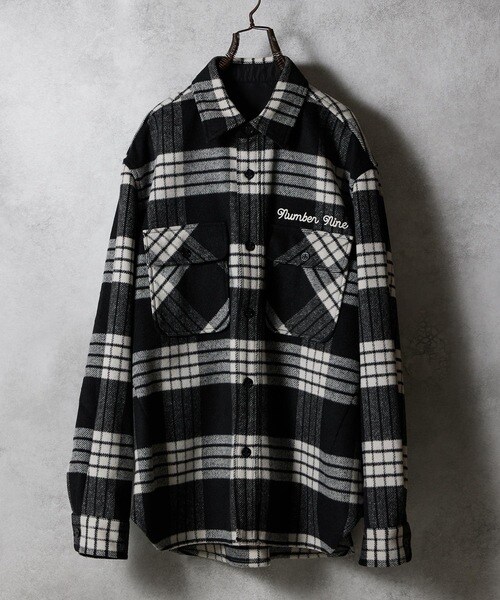 W/T LARGE PLAID MELTON BACK FELT LOGO CPO SHIRT / ウール ブレンド チェック バックフェルト ロゴ CPO シャツ