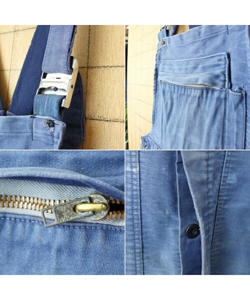 --（--）の「70s 80s フランス コットン モールスキン ワーク オーバーオール W34相当 ネイビー ブルー ペインター ユーロ ヨーロッパ古着（サロペット/オーバーオール・レディース・ブルー・W34）」の2枚目の写真