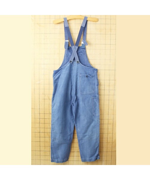 --（--）の「70s 80s フランス コットン モールスキン ワーク オーバーオール W34相当 ネイビー ブルー ペインター ユーロ ヨーロッパ古着（サロペット/オーバーオール・レディース・ブルー・W34）」の3枚目の写真