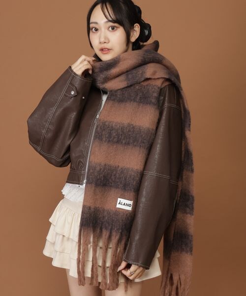 ALAND(エーランド)の「予約ALAND/ボーダーマフラー(その他・ブラウン×ブラック(50)/グリーン×ブルー(70)・F)」の1枚目の写真