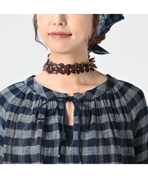 45R（フォーティファイブアール）の「ふわふわ二重織のシャーリングブラウス（インディゴ）（その他・レディース・75-タータンチェック/91-ギンガム・00-フリー）」の10枚目の写真