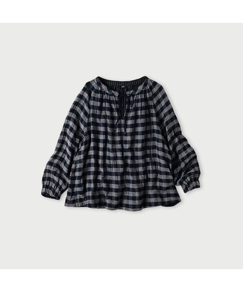 45R（フォーティファイブアール）の「ふわふわ二重織のシャーリングブラウス（インディゴ）（その他・レディース・75-タータンチェック/91-ギンガム・00-フリー）」の2枚目の写真