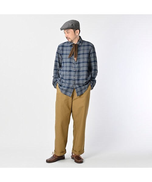 45R（フォーティファイブアール）の「ふわふわ二重織の908ローファーシャツ（インディゴ）（その他・レディース・75-タータンチェック・02-S/03-M/04-L）」の4枚目の写真