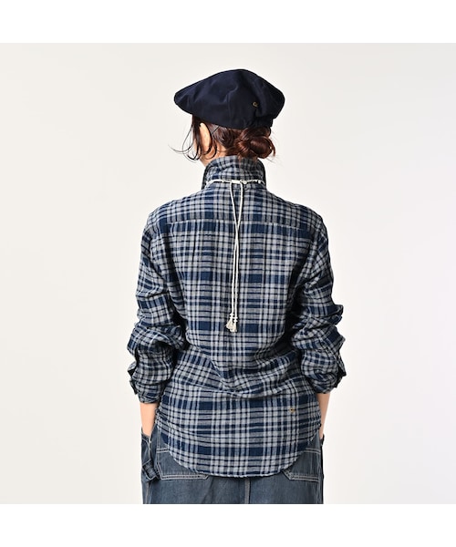 45R（フォーティファイブアール）の「ふわふわ二重織の908ローファーシャツ（インディゴ）（その他・レディース・75-タータンチェック・02-S/03-M/04-L）」の7枚目の写真