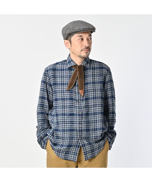 45R（フォーティファイブアール）の「ふわふわ二重織の908ローファーシャツ（インディゴ）（その他・レディース・75-タータンチェック・02-S/03-M/04-L）」の8枚目の写真