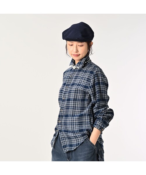 45R（フォーティファイブアール）の「ふわふわ二重織の908ローファーシャツ（インディゴ）（その他・レディース・75-タータンチェック・02-S/03-M/04-L）」の6枚目の写真