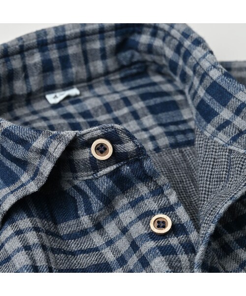 45R（フォーティファイブアール）の「ふわふわ二重織の908ローファーシャツ（インディゴ）（その他・レディース・75-タータンチェック・02-S/03-M/04-L）」の15枚目の写真