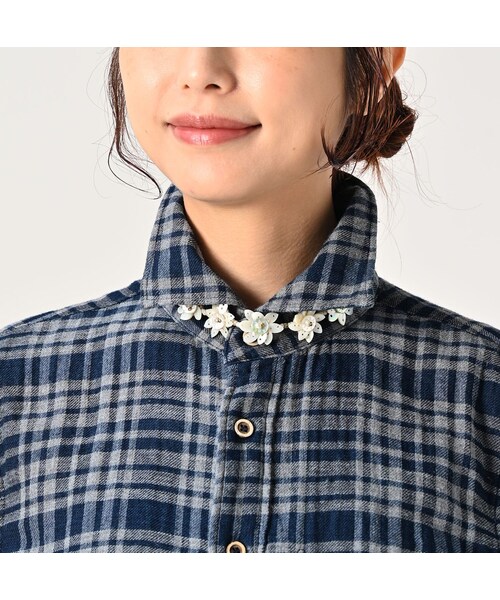 45R（フォーティファイブアール）の「ふわふわ二重織の908ローファーシャツ（インディゴ）（その他・レディース・75-タータンチェック・02-S/03-M/04-L）」の11枚目の写真
