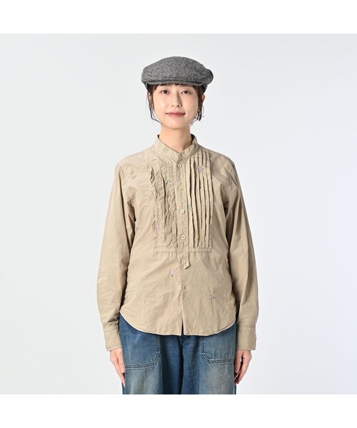 45R（フォーティファイブアール）の「ダンプ小花刺繍のピンタックプティローファーシャツ（再び）（その他・レディース・02-シロ/12-ベージュ/62-カーキ/75-ネイビー・02-M/03-L）」の10枚目の写真