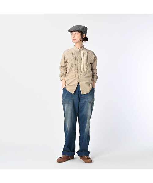 45R（フォーティファイブアール）の「ダンプ小花刺繍のピンタックプティローファーシャツ（再び）（その他・レディース・02-シロ/12-ベージュ/62-カーキ/75-ネイビー・02-M/03-L）」の6枚目の写真