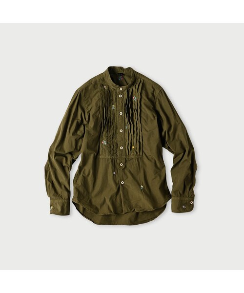 45R（フォーティファイブアール）の「ダンプ小花刺繍のピンタックプティローファーシャツ（再び）（その他・レディース・02-シロ/12-ベージュ/62-カーキ/75-ネイビー・02-M/03-L）」の3枚目の写真