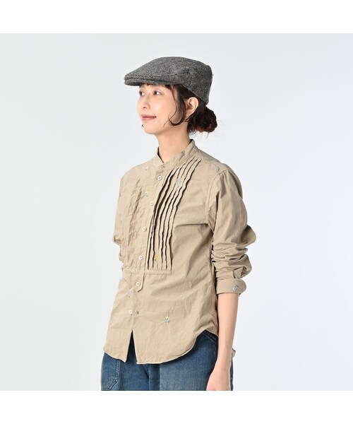 45R（フォーティファイブアール）の「ダンプ小花刺繍のピンタックプティローファーシャツ（再び）（その他・レディース・02-シロ/12-ベージュ/62-カーキ/75-ネイビー・02-M/03-L）」の8枚目の写真