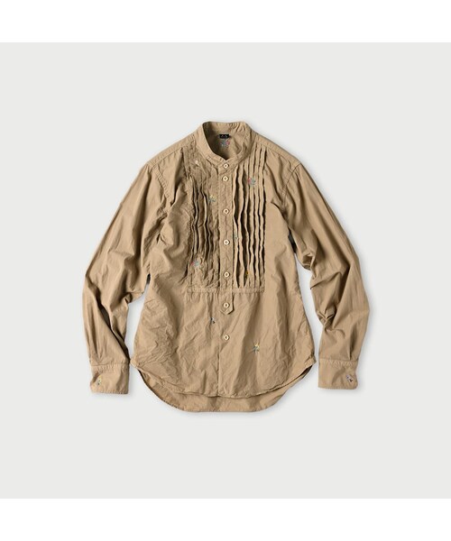 45R（フォーティファイブアール）の「ダンプ小花刺繍のピンタックプティローファーシャツ（再び）（その他・レディース・02-シロ/12-ベージュ/62-カーキ/75-ネイビー・02-M/03-L）」の2枚目の写真