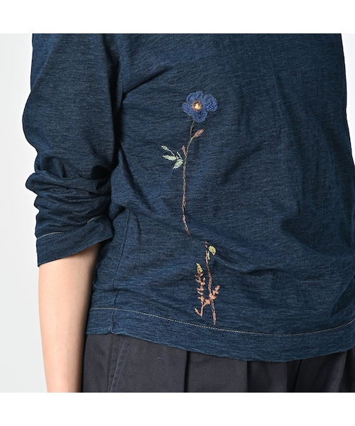 45R45rpm アネモネ刺繍の四角Tシャツ(再び) アネモネ刺繍の四角Tシャツ（再び・インディゴ）