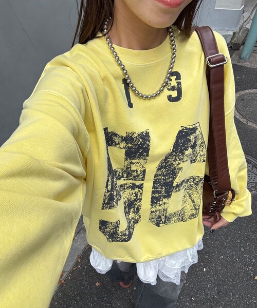 CIAOPANIC（チャオパニック）の「アソートプリントピグメントスウェット（Tシャツ/カットソー・レディース・ダークグレー/シルバー/サックスブルー/マスタード/ブラック/ネイビー/ブルー/チャコールグレー/イエロー/グレー/レモンイエロー/ブラックその他1・F）」の11枚目の写真