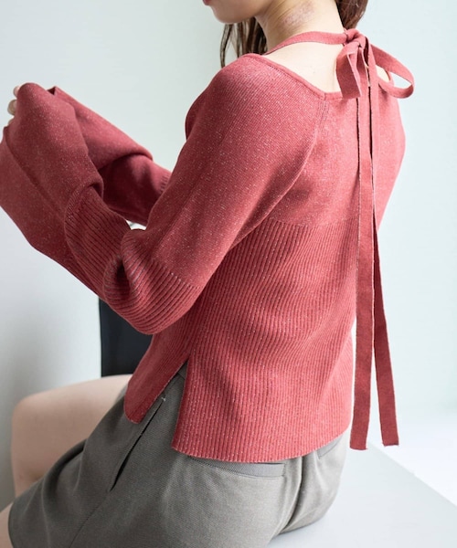 Kastane(カスタネ)の「【WEB・一部店舗限定】ボウタイ配色リブニット(ニット/セーター・レディース・アイボリー/グレー/ブラック/レッド・F)」の4枚目の写真