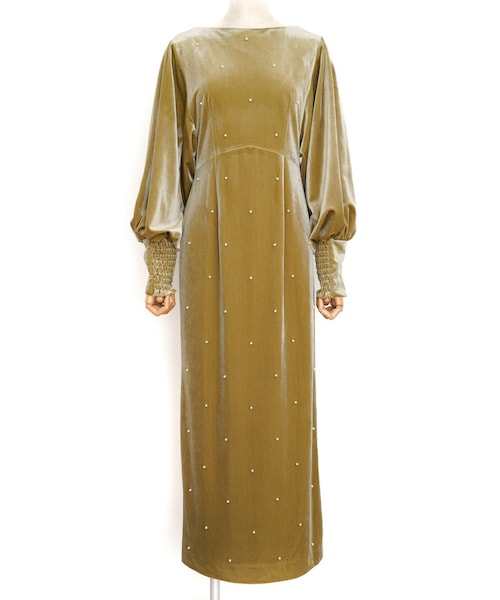 Ameri VINTAGE（アメリ ヴィンテージ）BACK OPEN PEARL VELOUR DRESS