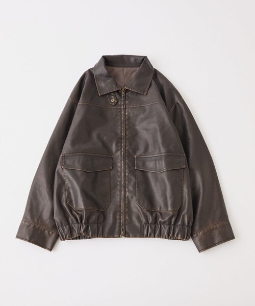 one after another NICE CLAUP(ワンアフターアナザーナイスクラップ)の「ミドルエコレザージャケット(ライダースジャケット・レディース・ブラック/ブラウン/ベージュ・FREE)」の2枚目の写真