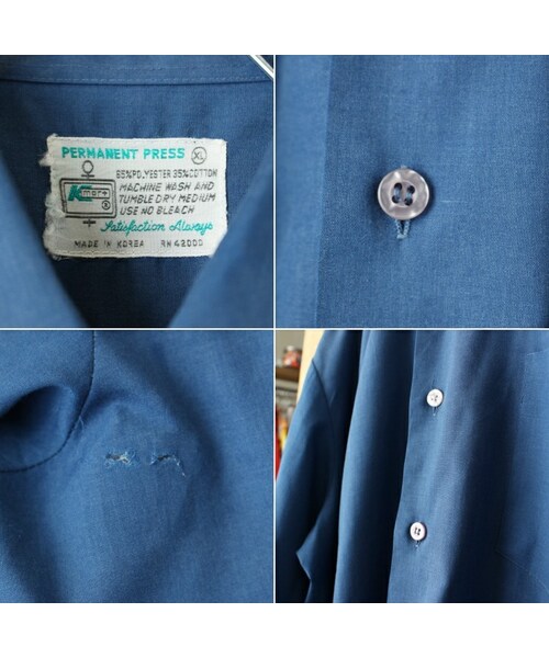 --(--)の「70s 80s USA Kmart 長袖 ライトフランネルシャツ ネイビー メンズXL アメリカ古着(シャツ/ブラウス・レディース・ブルー・XL)」の2枚目の写真