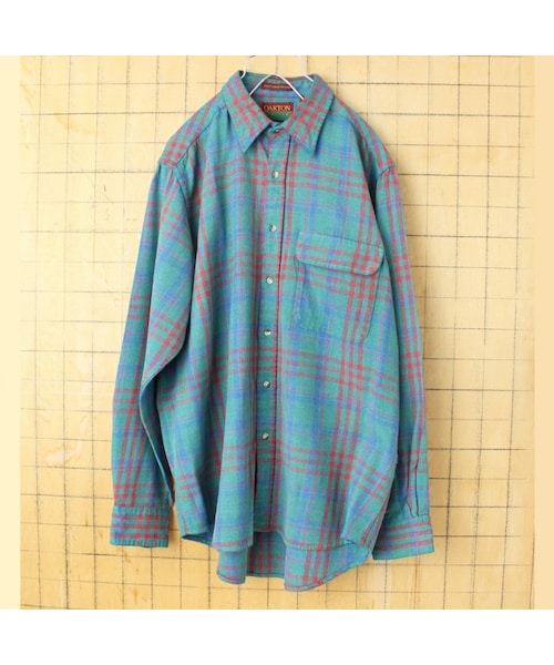 --(--)の「90s USA OAKTON 長袖フランネルチェックシャツ メンズL グリーン アメリカ古着(シャツ/ブラウス・レディース・グリーン・L)」の1枚目の写真