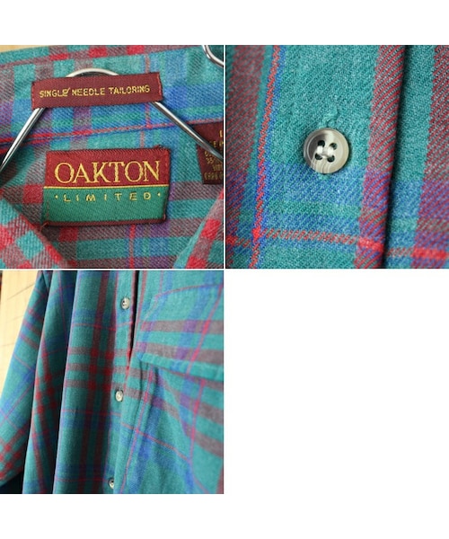 --(--)の「90s USA OAKTON 長袖フランネルチェックシャツ メンズL グリーン アメリカ古着(シャツ/ブラウス・レディース・グリーン・L)」の2枚目の写真