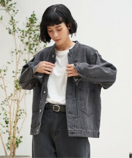 LBC(エルビーシー)の「【選べるセットアップ】LBCデニムノーカラージャケット(デニムジャケット・レディース・ブラック/ネイビー・L/M/LL/XXL)」の1枚目の写真