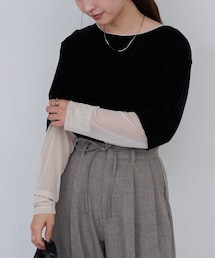 Kastane（カスタネ）の「【前後2WAY】B ベロアレイヤードライクトップス（Tシャツ/カットソー・レディース）」