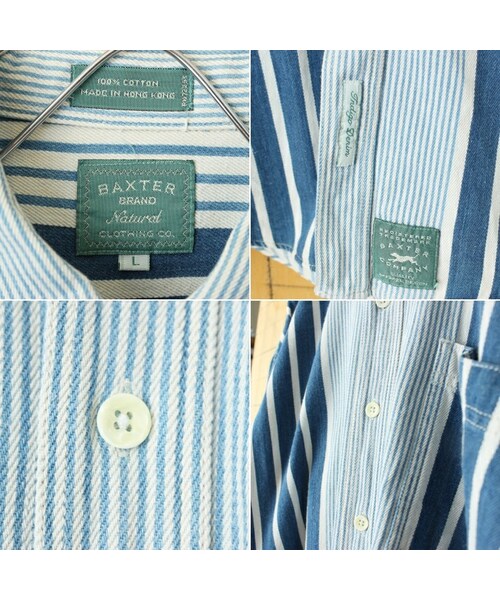 --（--）の「USA BAXTER ストライプボタンダウンシャツ ブルー メンズL 長袖 アメリカ古着（シャツ/ブラウス・レディース・ブルー・L）」の2枚目の写真