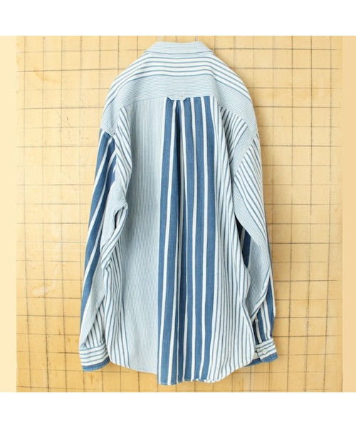 --（--）の「USA BAXTER ストライプボタンダウンシャツ ブルー メンズL 長袖 アメリカ古着（シャツ/ブラウス・レディース・ブルー・L）」の3枚目の写真