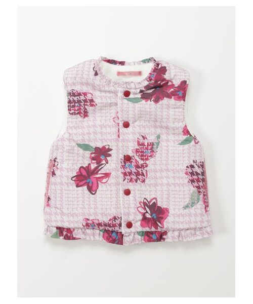 [ベビー]グレンチェックアートスミレプリントリバーシブルベスト