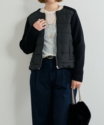 un dix cors | 《大人のこなれ感》中綿ニット切替ノーカラージャケット(ノーカラージャケット)