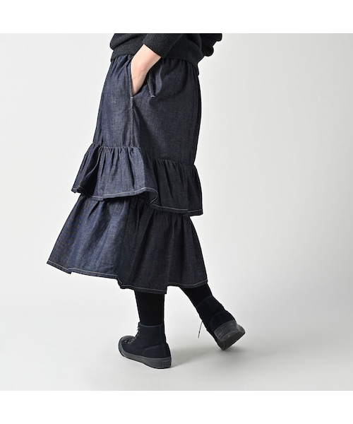 45プチデニムのティアードフリルペチスカート