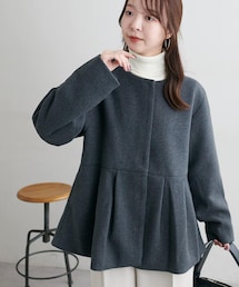 DISCOAT | 中空糸ペプラムノーカラージャケット(ノーカラージャケット)