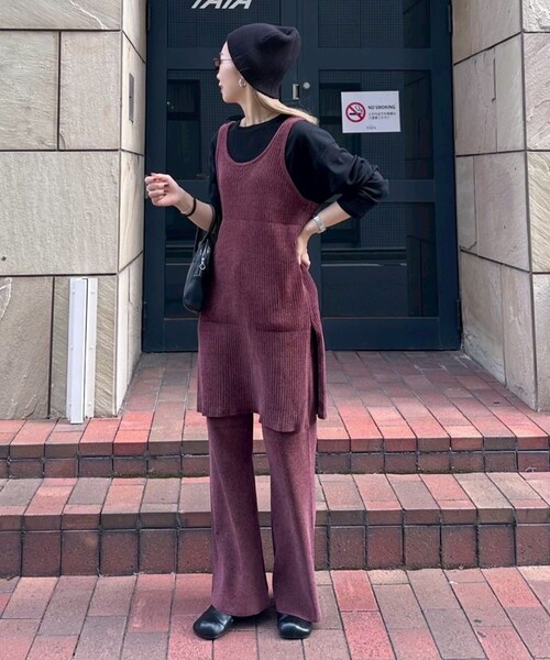 CIAOPANIC TYPY（チャオパニックティピー）の「【PON企画】スタイルアップモールニットフレアパンツ（パンツ・レディース・ブラック/バーガンディー/ブラウン/トープ/グレー・S/L/M）」の5枚目の写真