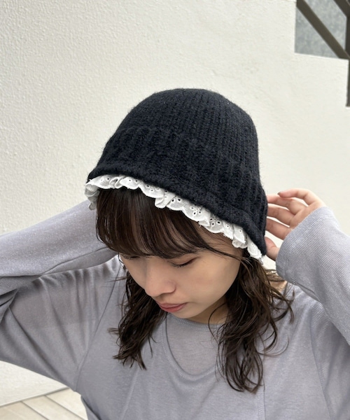 Lattice（Lattice）の「レースニットハット（ハット・レディース・グレー/ブラック・FREE）」の2枚目の写真