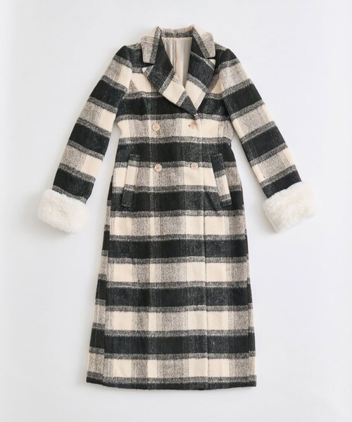 OLIVE des OLIVE（オリーブデオリーブ）の「【Belle Charme】スリムウエストファー付きコート（チェスターコート・レディース・オフホワイト/チェック/ブラック・S/FREE）」の3枚目の写真