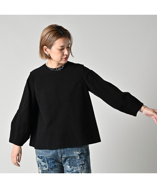 45R（フォーティファイブアール）の「モールサージストレッチのパフブラウス（その他・レディース・62-カーキ/75-ネイビー/83-茶/92-クロ・02-M/03-L）」の9枚目の写真