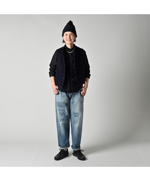 45R（フォーティファイブアール）の「コットンフランネルの908スタンドベスト（トップス・レディース・75-ネイビー・01-XS/02-S/03-M/04-L）」の3枚目の写真