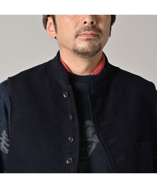 45R（フォーティファイブアール）の「コットンフランネルの908スタンドベスト（トップス・レディース・75-ネイビー・01-XS/02-S/03-M/04-L）」の11枚目の写真