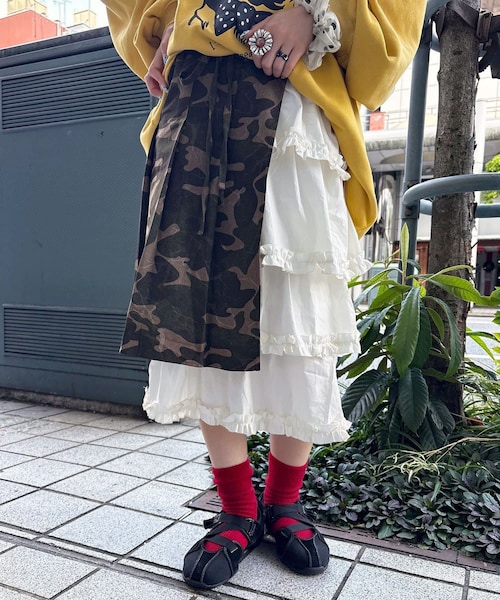 CIAOPANIC まるおさん企画 レース切替迷彩巻きスカート スカート