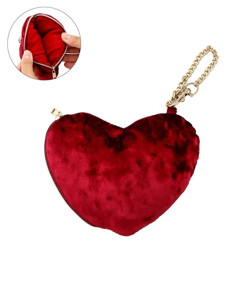 ハート型赤ケース ゴールドチェーン付き 3coins（3coins）の「チェーン付きベロアハートポーチ（ポーチ）」 - WEAR