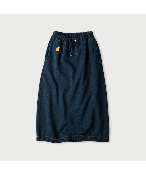 美品☆45R フラワー刺繍 モンプチヒッコリーデニム スカート ストライプ 花柄 45R（フォーティファイブアール）の「モンプチ刺繍スカート