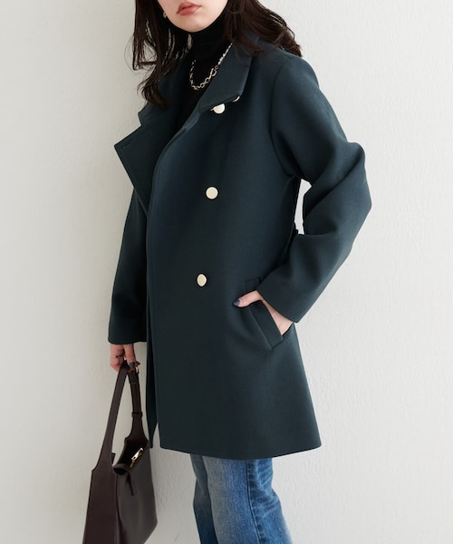 natural couture（ナチュラルクチュール）の「〈ako〉スタンドカラーミドル丈コート（ジャケット/アウター・レディース・ベージュ/アイボリー/チャコールグレー/グリーン・FREE）」の4枚目の写真