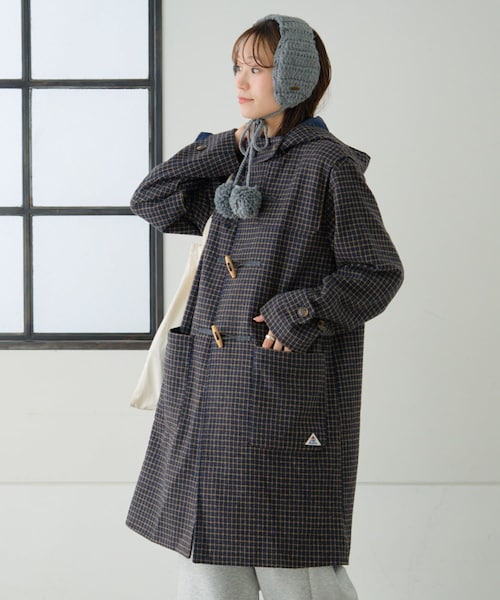 CIAOPANIC TYPY(チャオパニックティピー)の「【GEVACO】チェック柄ダッフルロングコート(ダッフルコート・レディース・ネイビー/キャメル・ONE)」の1枚目の写真
